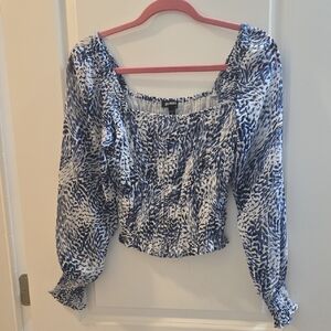Express Blue and White Abstract Blouse
